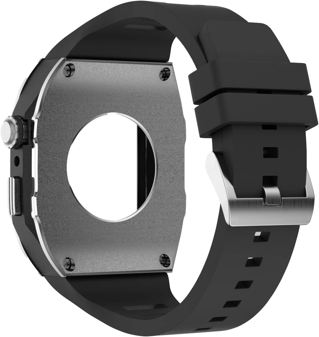Correa de silicona con carcasa metálica para Apple Watch Series 8 7 1.772 in Modificación Mod Kit para IWatch 6 5 4 45 44 SE 1.732 in Correa de goma