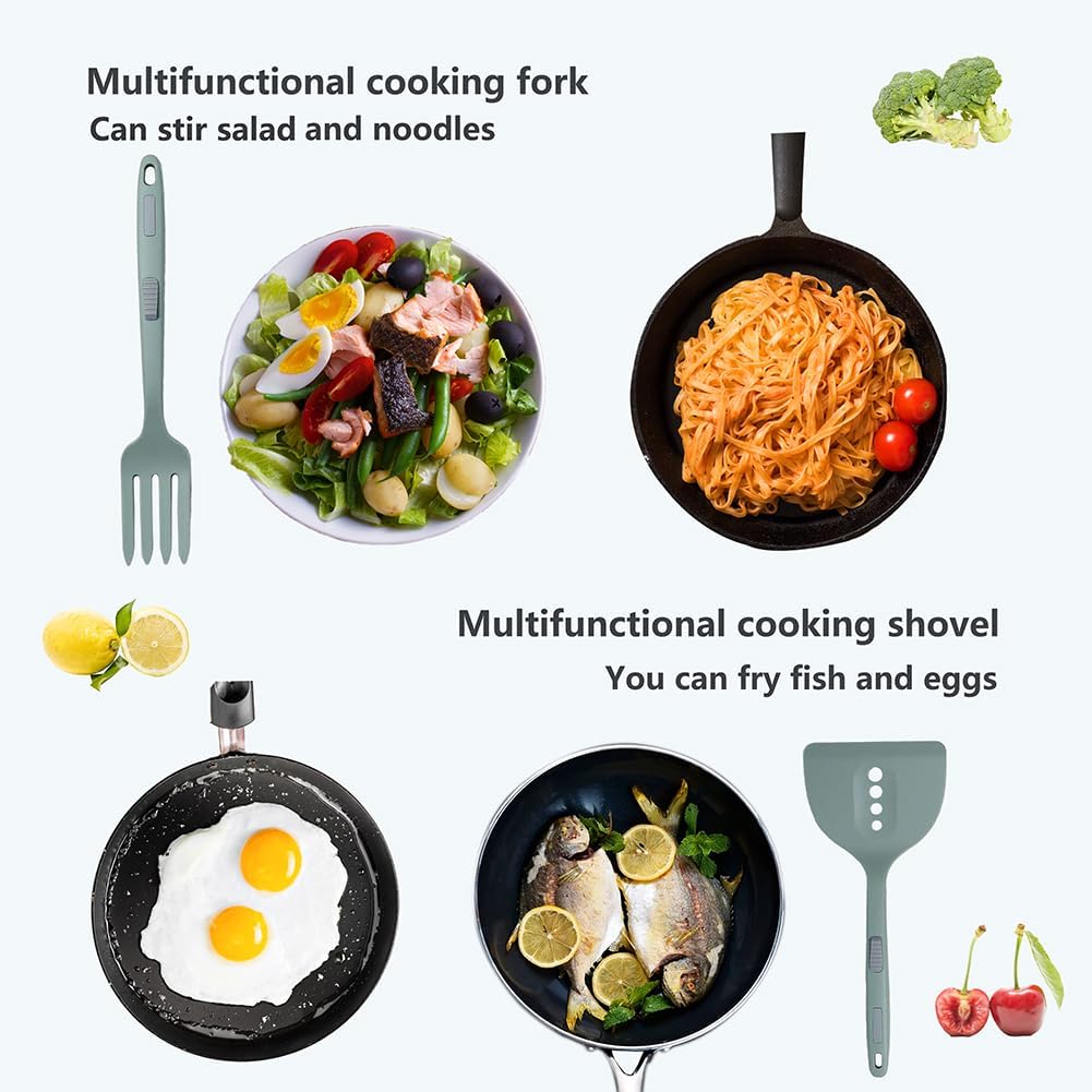 Utensilios de cocina de silicona, tenedores de cocina, pala de sartén, pinzas de cocina, juego de 3 piezas de utensilios de cocina resistentes al