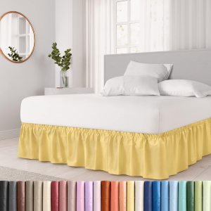 CGK Linens – Falda de cama envolvente con volantes, color amarillo, para camas de tamaño matrimonial con caída de 15 pulgadas, correa elástica de CGK Linens – Falda de cama envolvente con volantes, color amarillo, para camas de tamaño matrimonial con caída de 15 pulgadas, correa elástica de