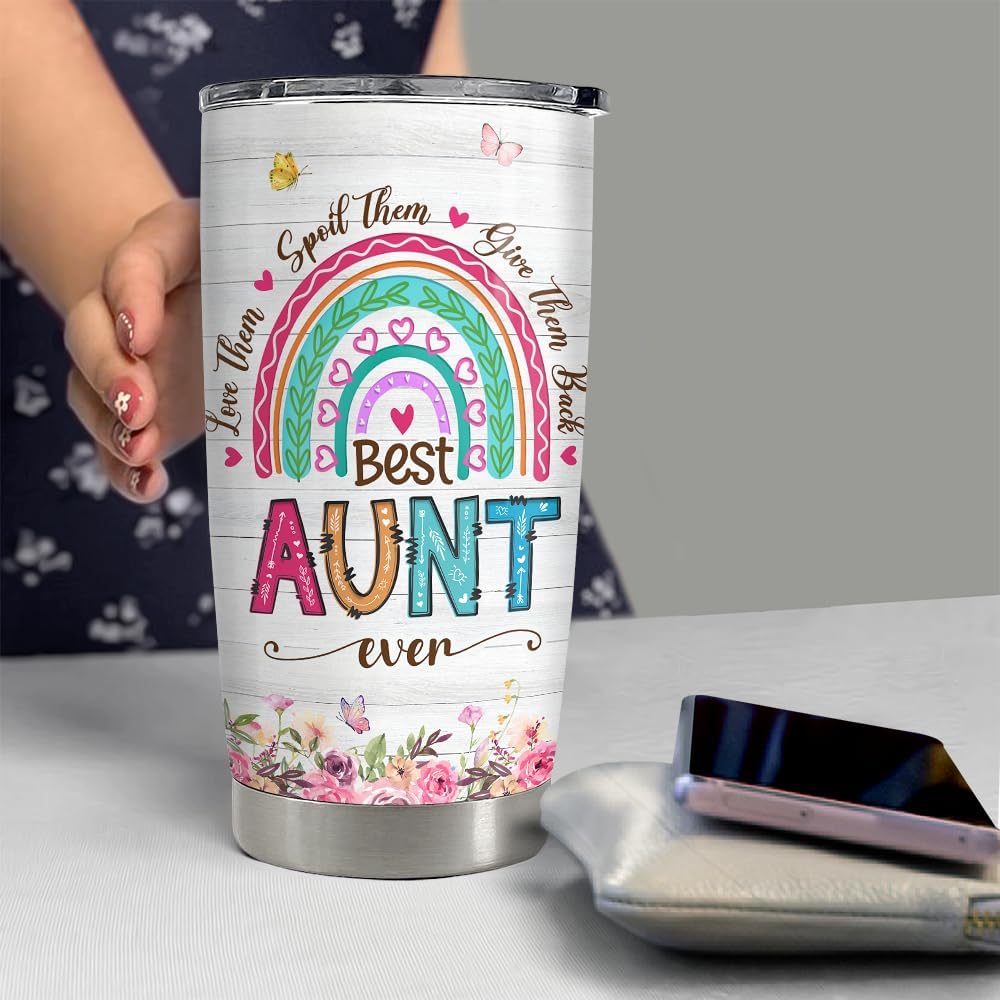 SANDJEST Vaso térmico de acero inoxidable con aislamiento térmico de 20 onzas para tía, regalo para tía, regalo para cumpleaños, Navidad