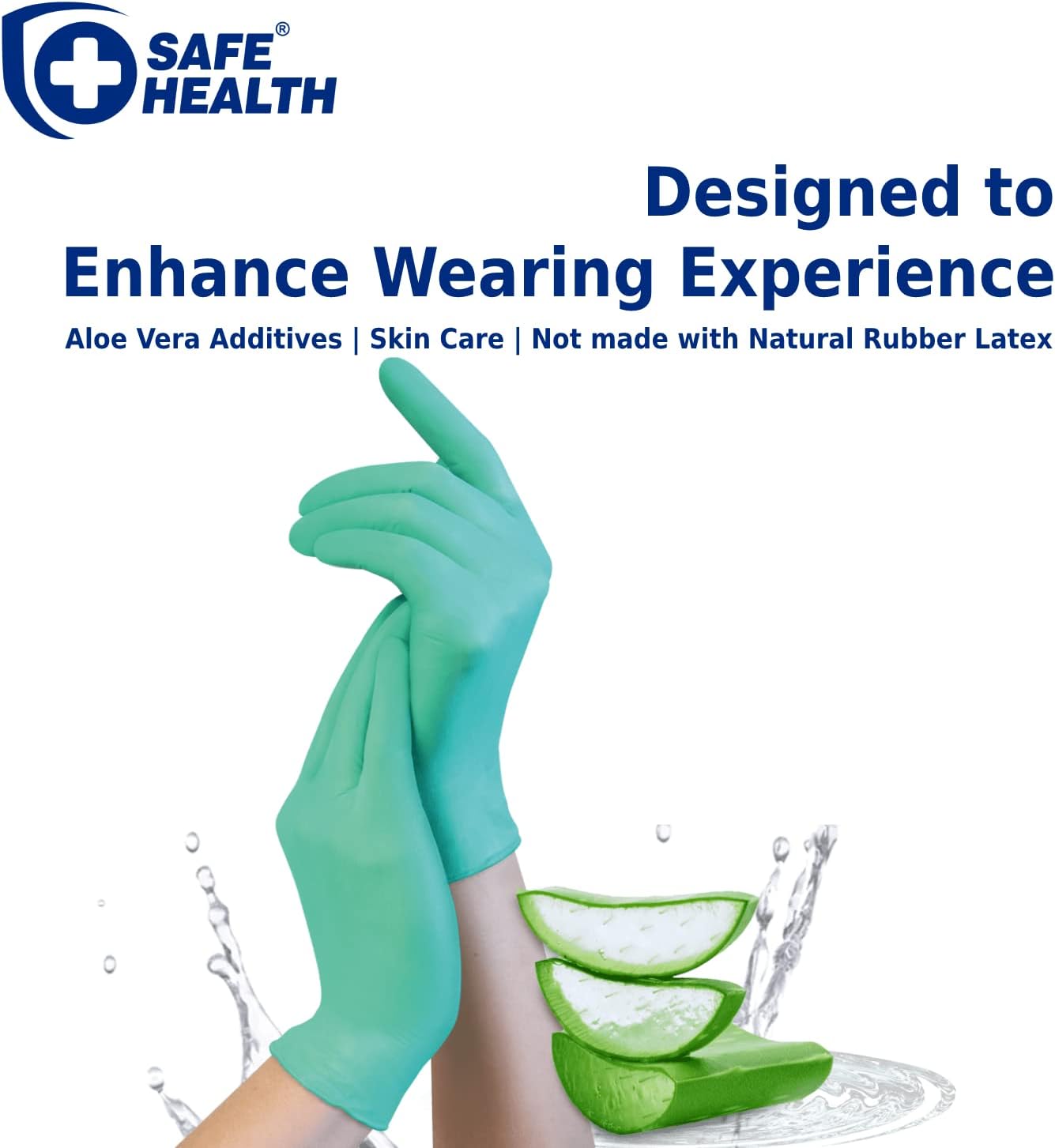 Safe Health Aloegenii – Guantes desechables de vinilo verde HD, revestimiento de aloe vera, 5.5 mil, libre de látex en polvo, grado médico