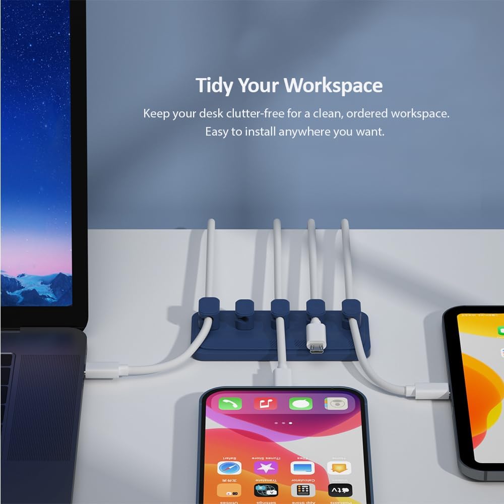 Dacobay – Soporte magnético para cables de escritorio, multiusos, 5 clips (diámetro exterior de 0.118-0.165 in) para Lightning, USB-C, micro cable,