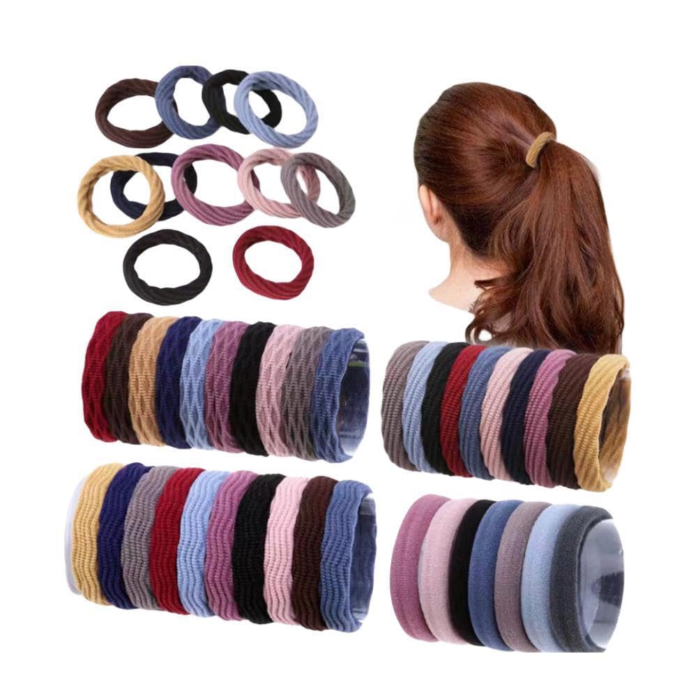 HASINA 100 ligas gruesas sin costuras para el cabello, accesorios para el cabello sin daños para cabello grueso y rizado (multicolor)