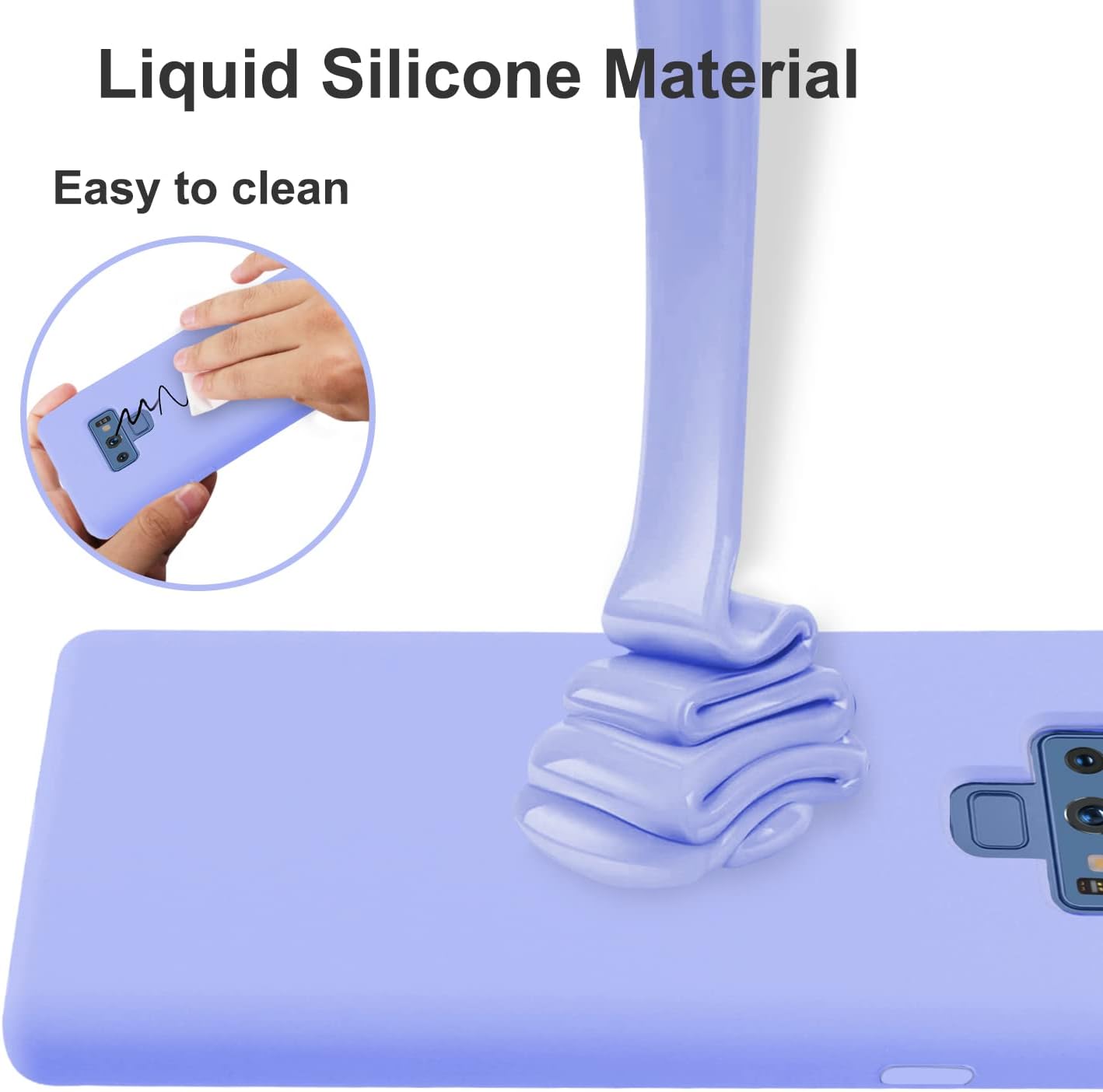 Funda de silicona compatible con Galaxy Note 9 de 6.4 pulgadas, forro de tela de microfibra, cubierta de goma de gel de cuerpo completo (morado
