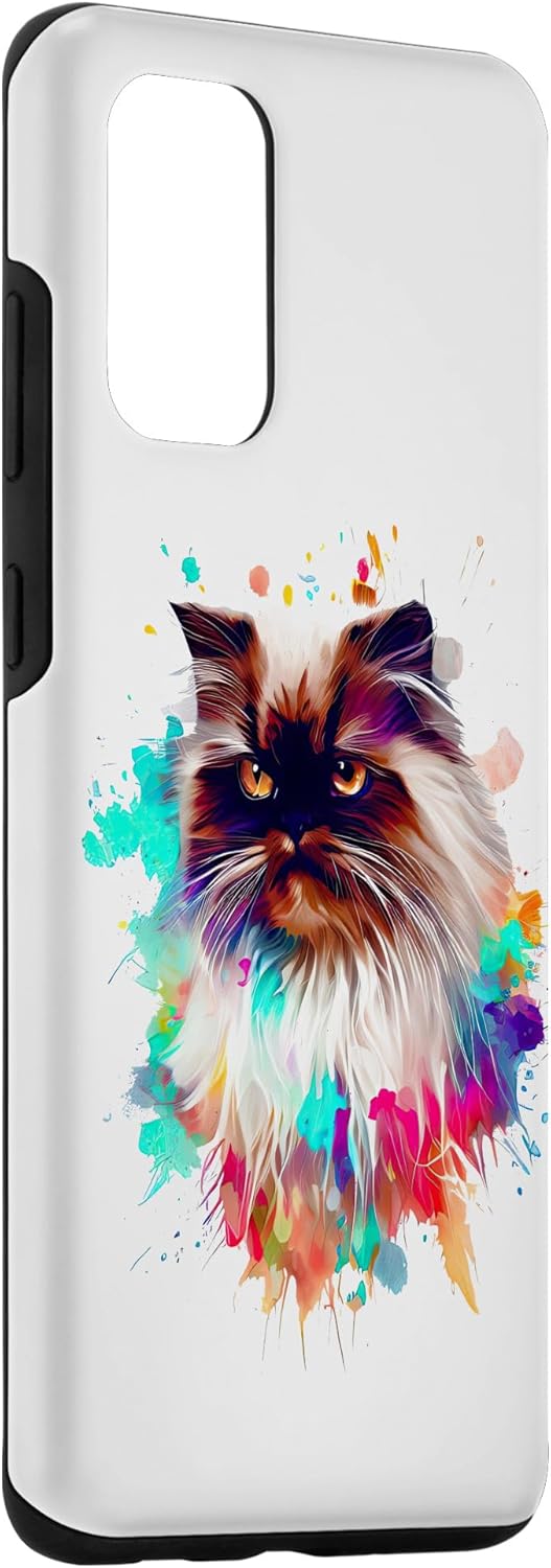 Galaxy S20+ Himalayan cat Colorful Splash Paint, arte abstracto gato caso
