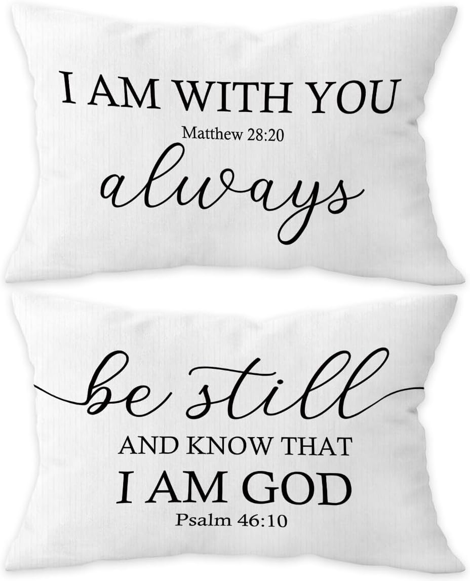 FLDAS Juego de 2 fundas de almohada decorativas con versículos bíblicos de Mateo 2820 con texto en inglés “I am with You Always Matthew 2820”,