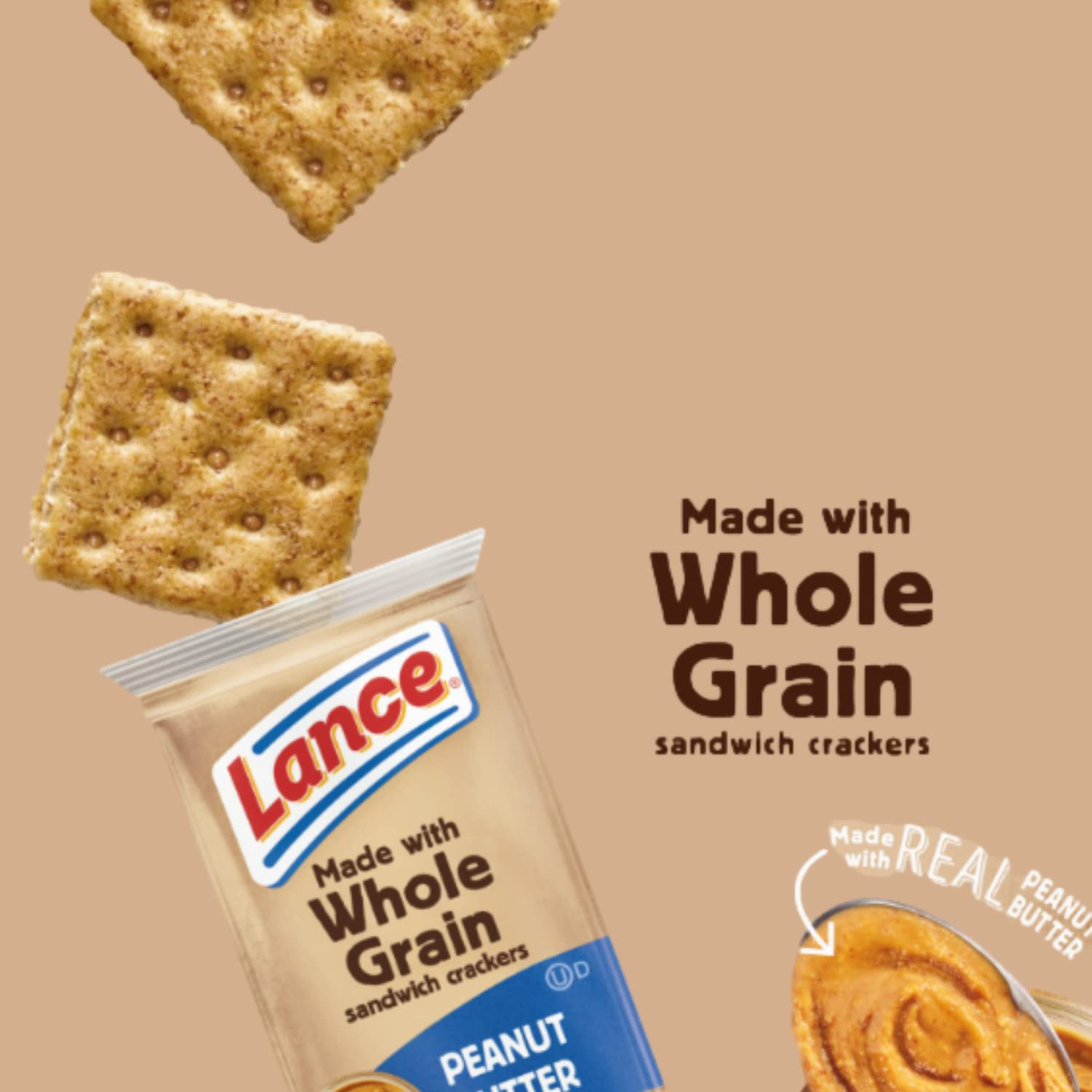 Galletas sándwich de grano entero, mantequilla de maní, 2 cajas, 10 paquetes de 6 sándwiches cada una, 24.2 onzas
