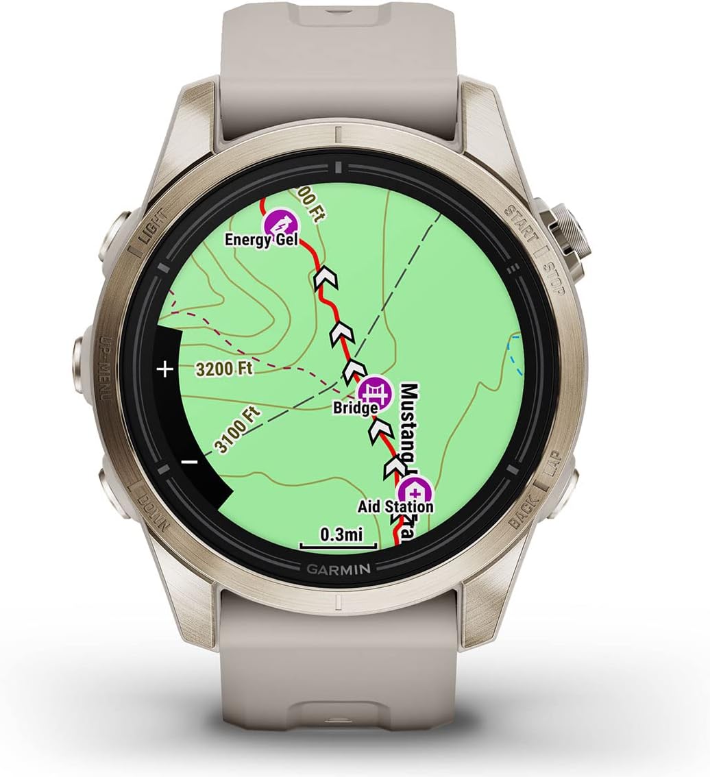 Garmin epix Pro (Gen 2) Sapphire (oro suavearena clara) Reloj GPS para exteriores  1.654 in con pantalla AMOLED y linterna integrada  Paquete de