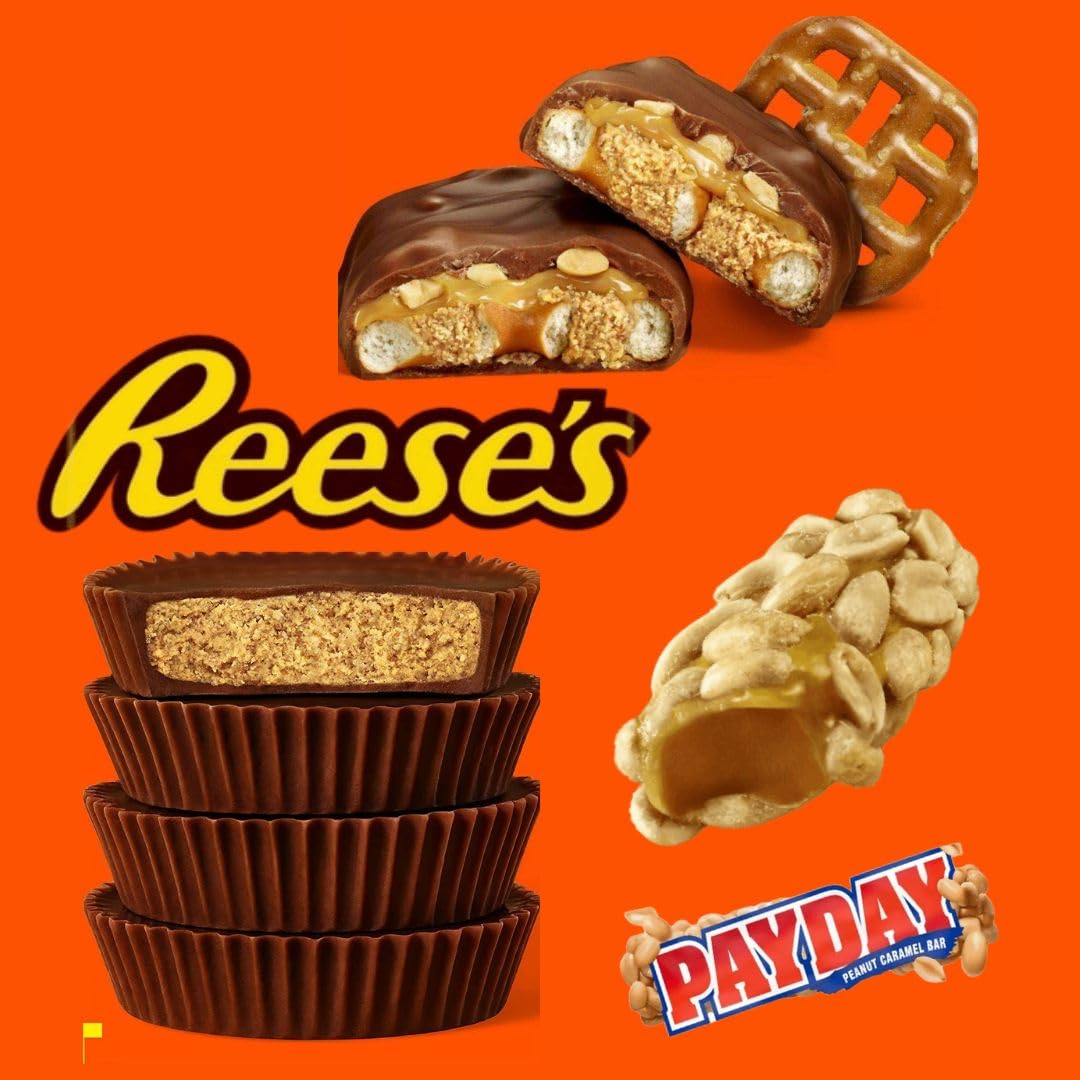 ReesesTake5, taza de mantequilla de maní y día de pago – Surtido variado de mantequilla de maní tamaño aperitivo, barras de caramelo de chocolate,