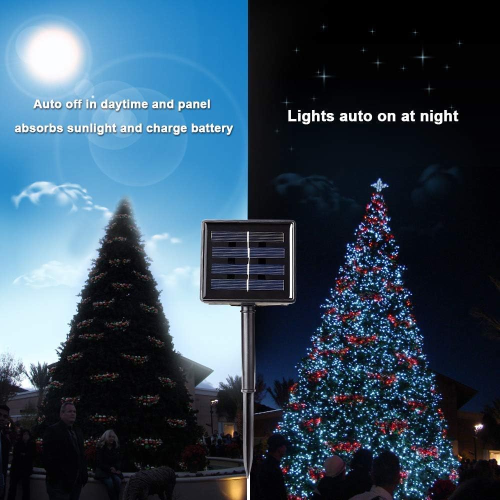 Toodour – Luces solares de Navidad, paquete de 2 unidades, 200 luces LED, 8 modos, tira de luces solares, 72 pies de longitud, luces solares de