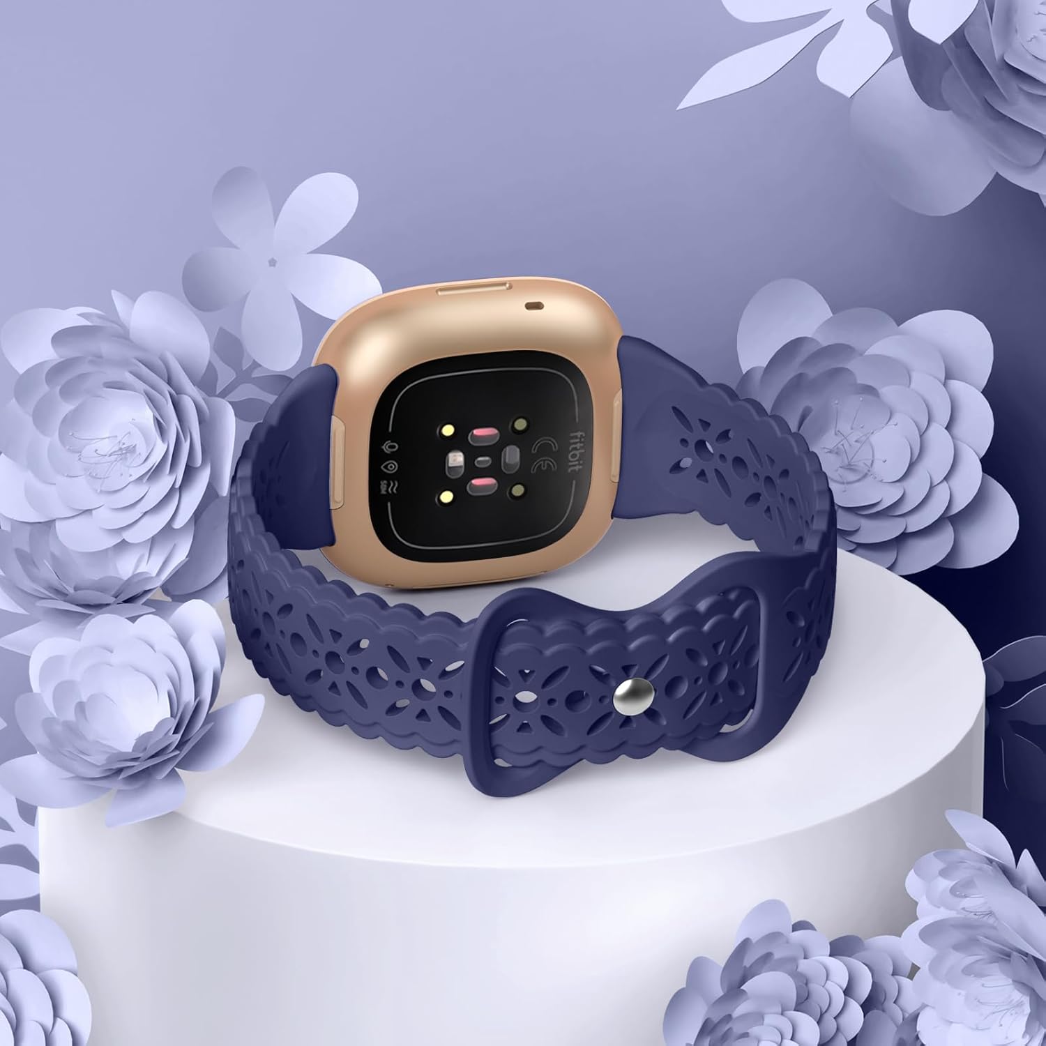 Dirrelo Paquete de 4 correas de silicona de encaje compatibles con Fitbit SenseFitbit Versa 3 bandas mujeresFitbit Versa 4 bandasSense 2 bandas,