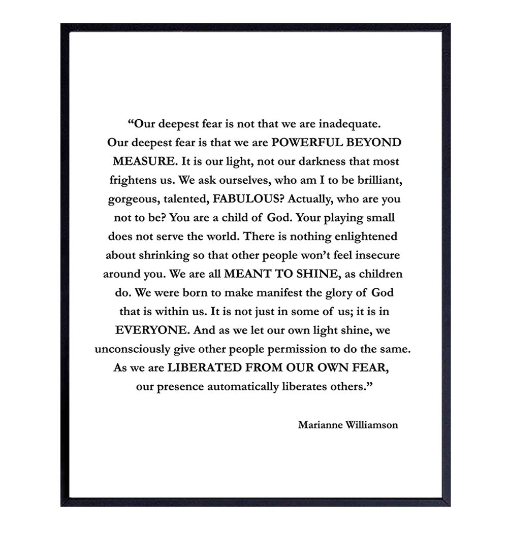 Marianne Williamson Deepest Fear Quote Wall Art Print – Perfect for Office and Home Decor – Makes a Great Affordable Gift – Inspirational and