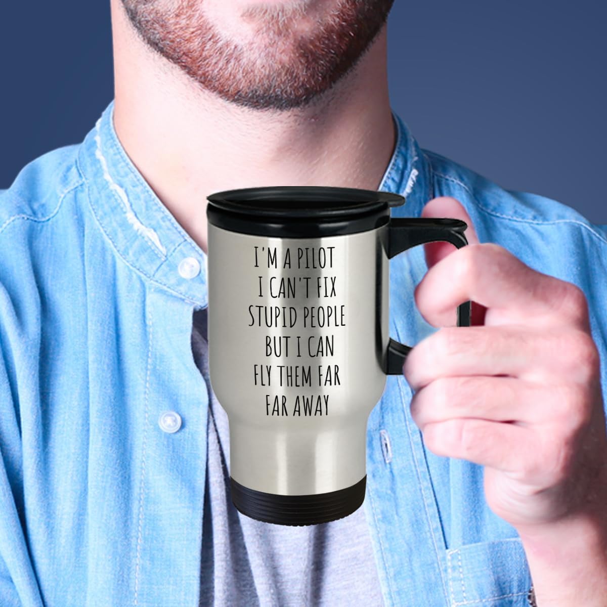 Taza de viaje aislada con tapa, regalo para piloto, divertido regalo de piloto para hombres y mujeres, taza de regalo de reloj piloto blanco