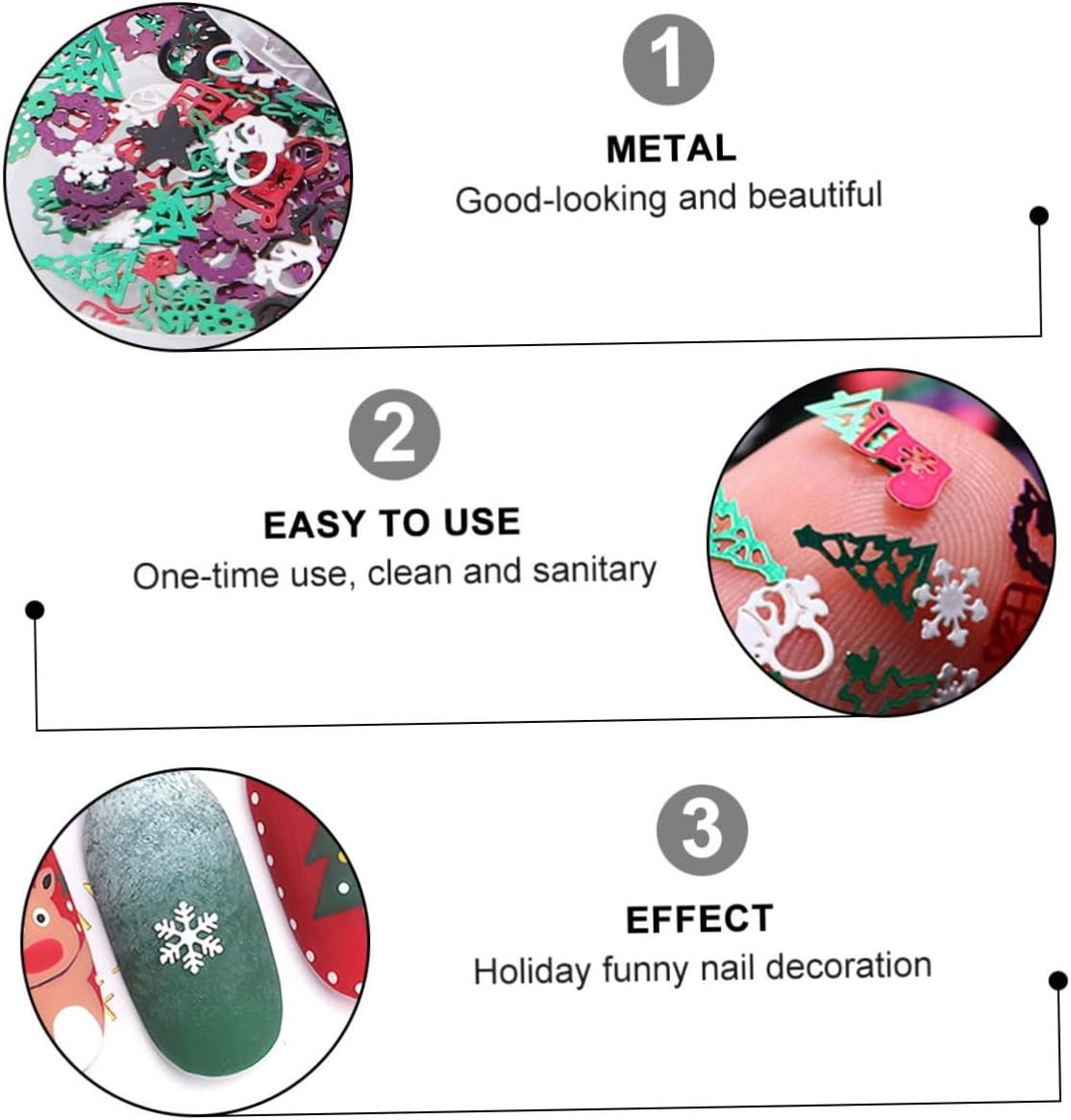 NOLITOY 4 piezas de lentejuelas de uñas de Navidad Paillette Holiday Nail Art Nail Art Essential Lentejuelas Consejos de manicura Decoración