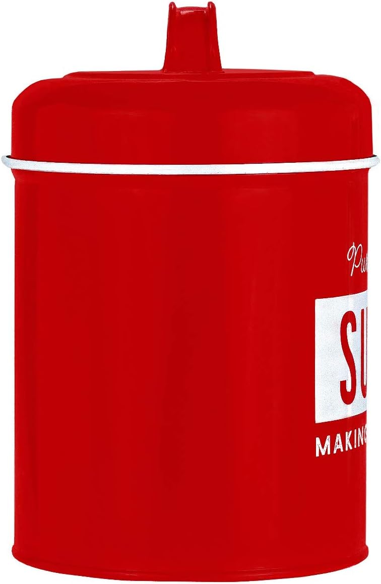 Amici Home Life Sweet – Recipiente de metal para azúcar, contenedor de almacenamiento de metal rojo con asas, capacidad de 64 onzas, recipiente de