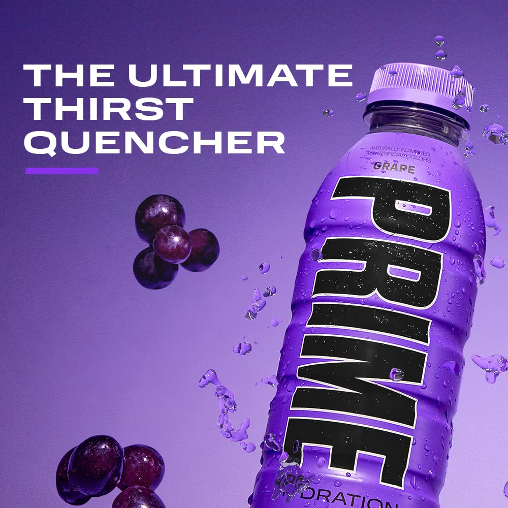 PRIME Hydration GRAPE  Bebidas deportivas  Electrolito mejorado para una hidratación definitiva  250 mg de BCAA  Vitaminas B  Antioxidantes  0.07 oz
