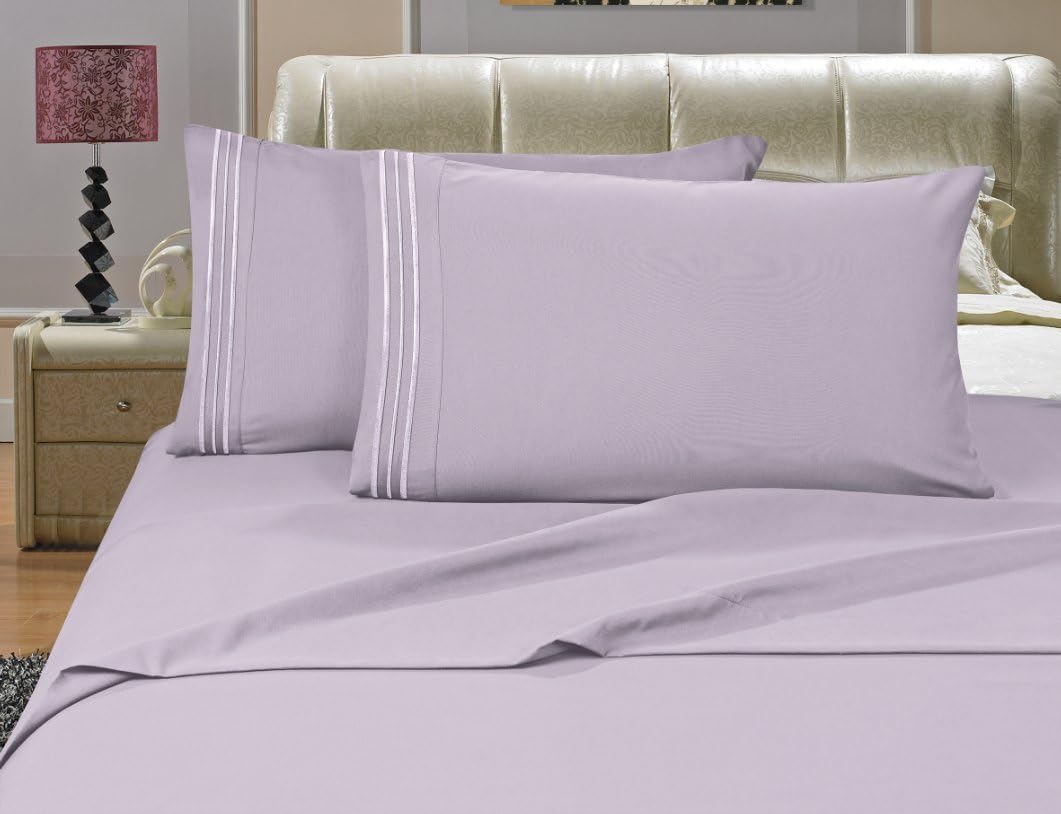 Elegance Linen Wrinkle-Free- 1500 Thread Count Queen Size Luxury Silky Soft Weave 4pcs Sheet Set Deep Pocket Up to 16″ – Lilac