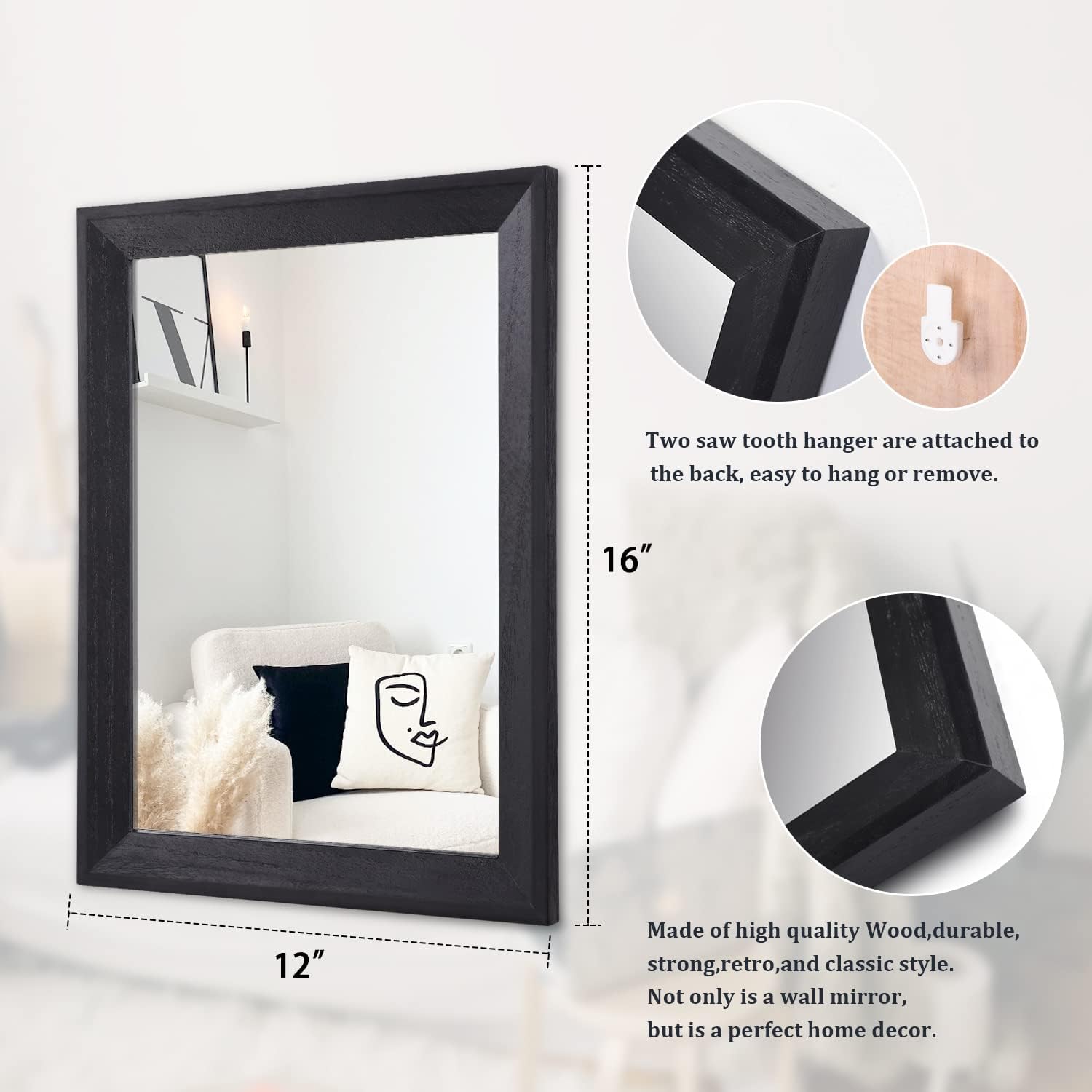AAZZKANG Espejo de pared negro rectangular de madera rústica, espejo colgante decorativo para baño, dormitorio, granja