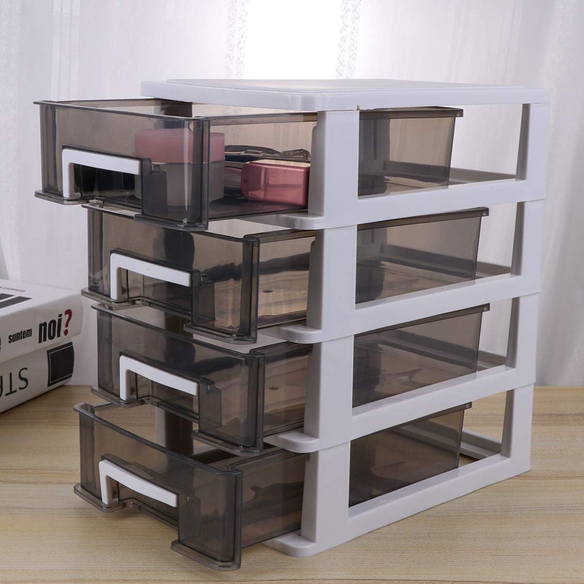 LIFKOME Gabinete de almacenamiento de plástico, tipo cajón, armarios, portátil, multifuncional, organizador de joyas, caja organizadora de joyas, 4