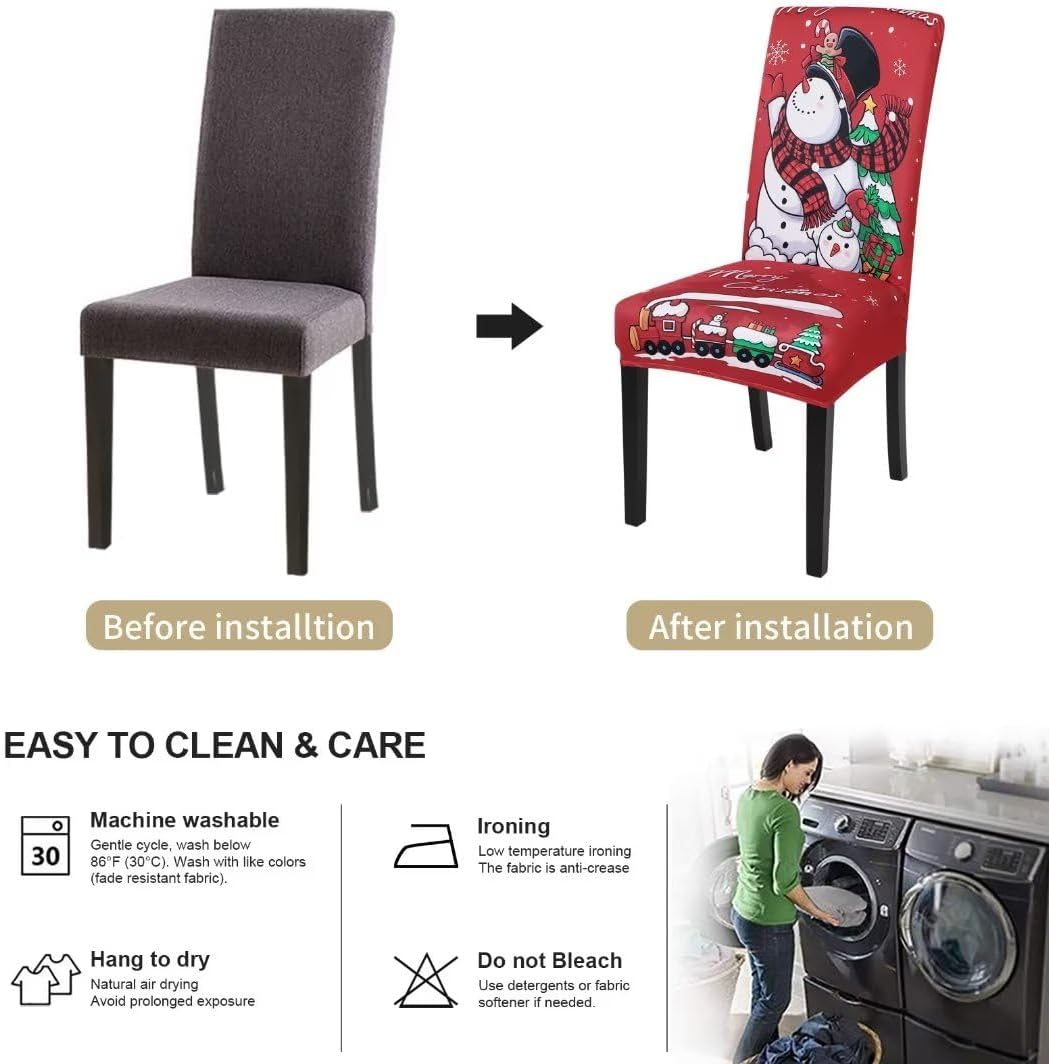 SearchI Juego de 6 fundas para sillas de comedor navideñas, fundas elásticas para sillas Parsons, protectores de asiento lavables de elastano para