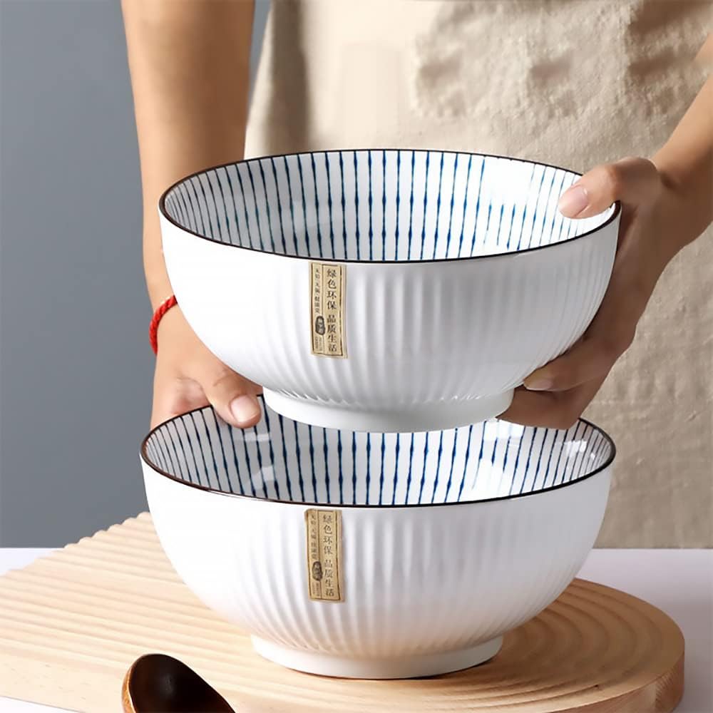 Tazón de sopa grande de 60 onzas, cuencos Pho, juego de cuencos de ramen japonés, juego de 3 cuencos grandes de porcelana, 8 pulgadas, patrón de