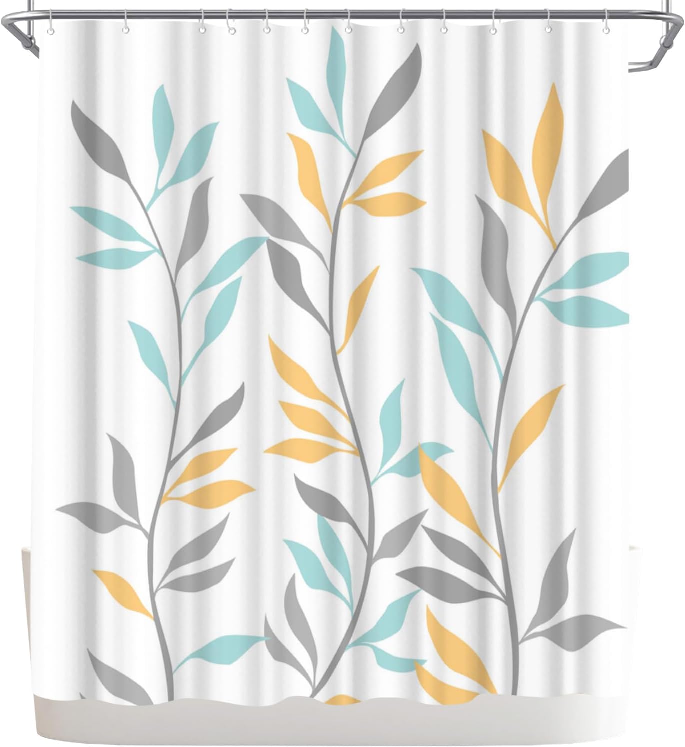 Welmeco Cortina de ducha amarilla con hojas botánicas, cortina de ducha amarilla para decoración de baño, tela de poliéster, 72 x 72 pulgadas