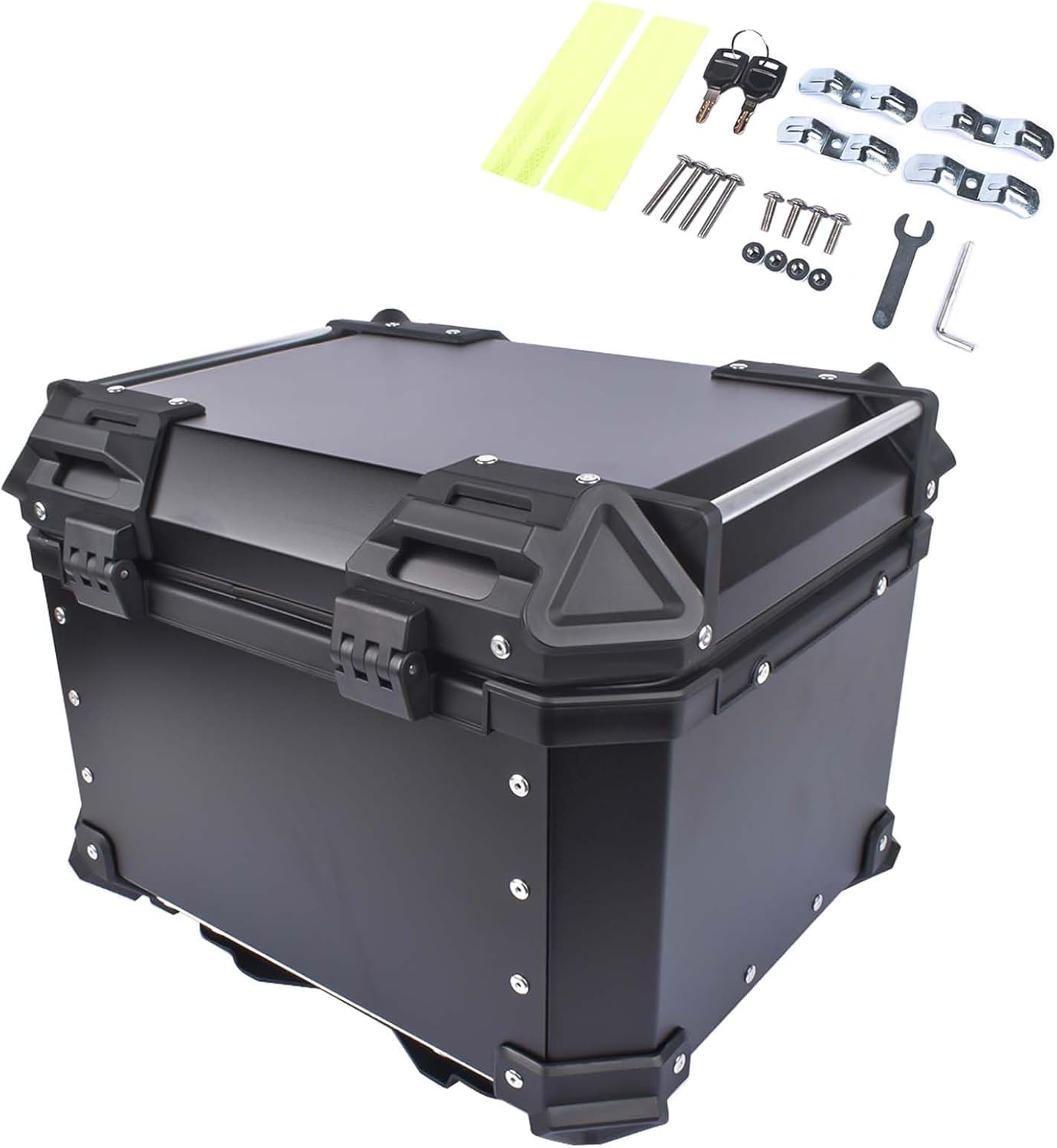 Maleta superior de motocicleta negra de 45 L, caja superior de aluminio impermeable para maletero de motocicleta, caja de cola con cerradura de