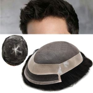 Sistema de reemplazo de piezas de cabello para hombre, cabello humano real, mono tupé fino para hombres, línea capilar natural, extensiones Sistema de reemplazo de piezas de cabello para hombre, cabello humano real, mono tupé fino para hombres, línea capilar natural, extensiones