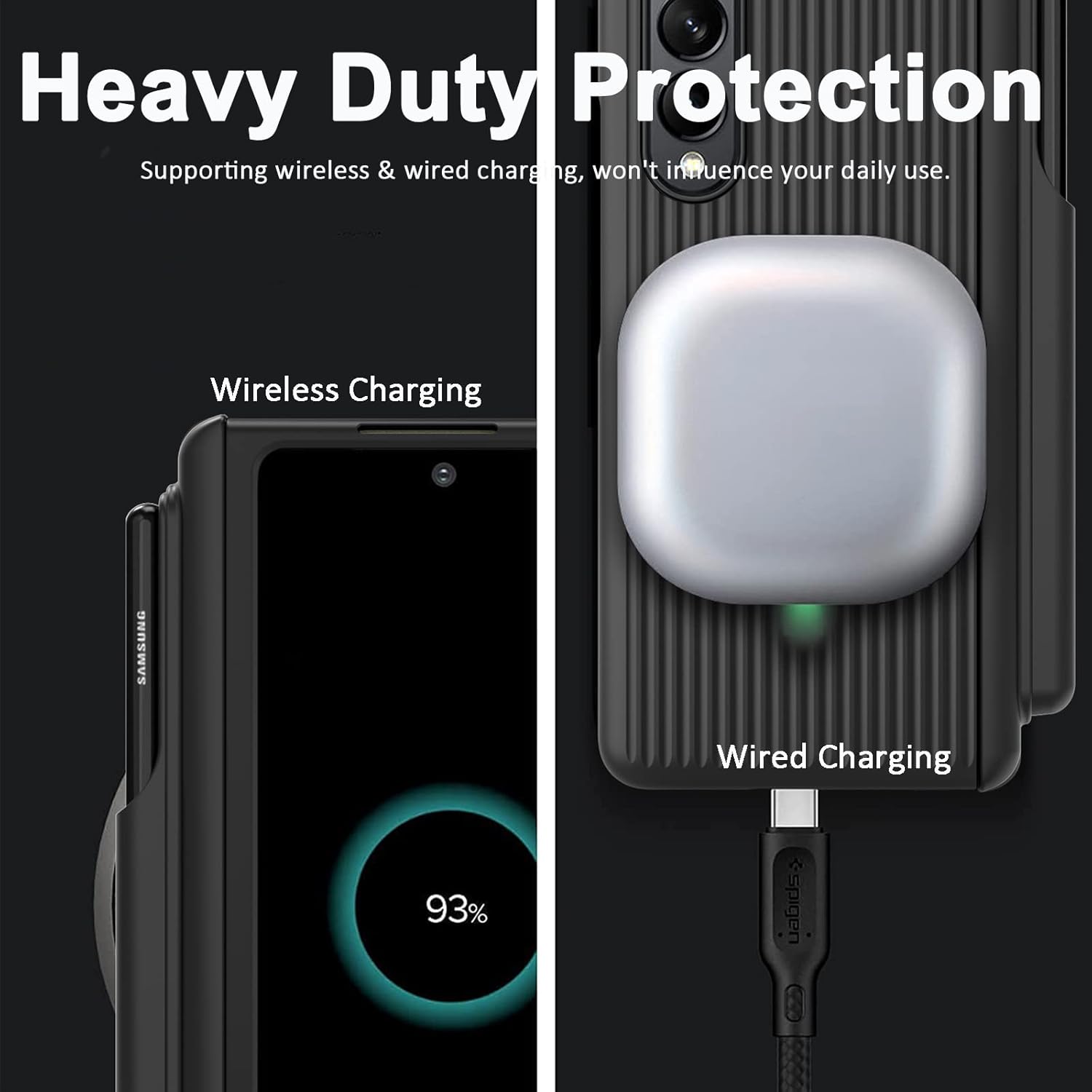 Miimall Funda compatible con Samsung Galaxy Z Fold 4 con bolígrafo, Z Fold 4 con S Pen + protector de pantalla frontal + diseño de rayas verticales,