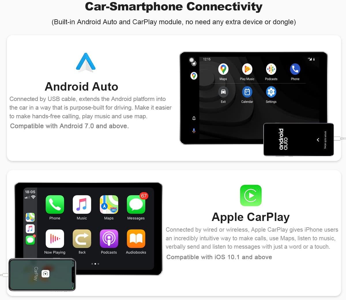 JOYING Radio de coche Android 10.0 de 8 pulgadas con octa Core 1280 x 800 pantalla desmontable en unidad principal de tablero compatible con tarjeta