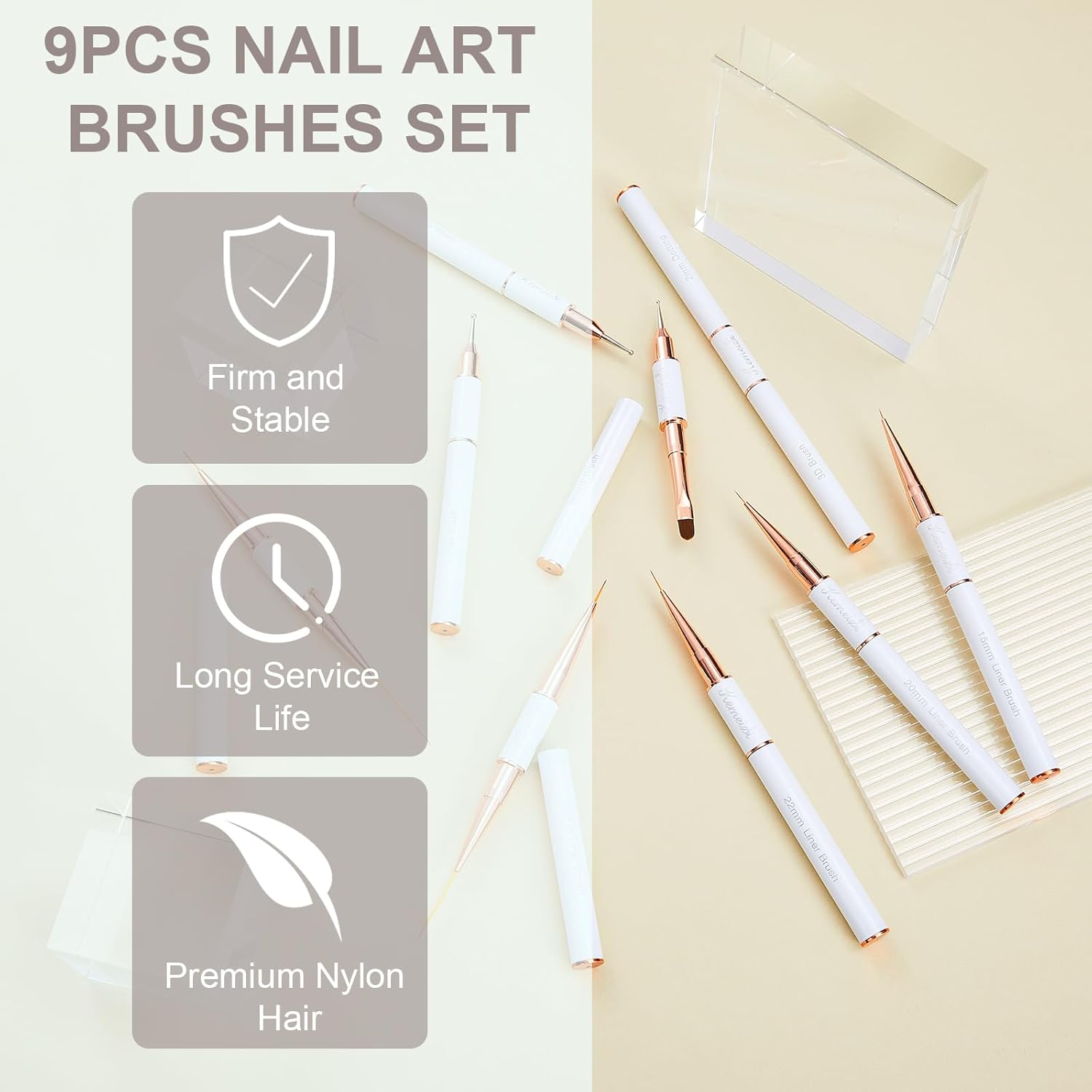 Juego de 9 pinceles para arte de uñas, 9 piezas de pincel acrílico de doble punta para uñas de esmalte de gel, herramientas de diseño de uñas para