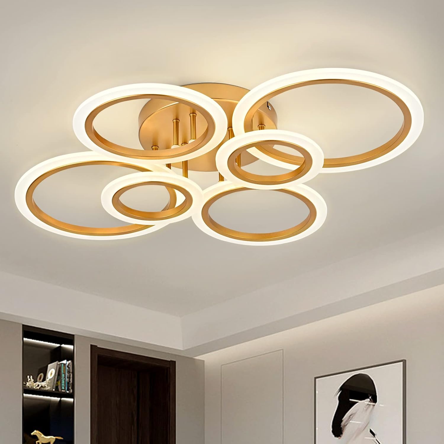 Lámpara de techo LED moderna, lámpara de techo de montaje empotrado de 6 anillos, lámpara de techo de iluminación de 4000 K para cocina, dormitorio,