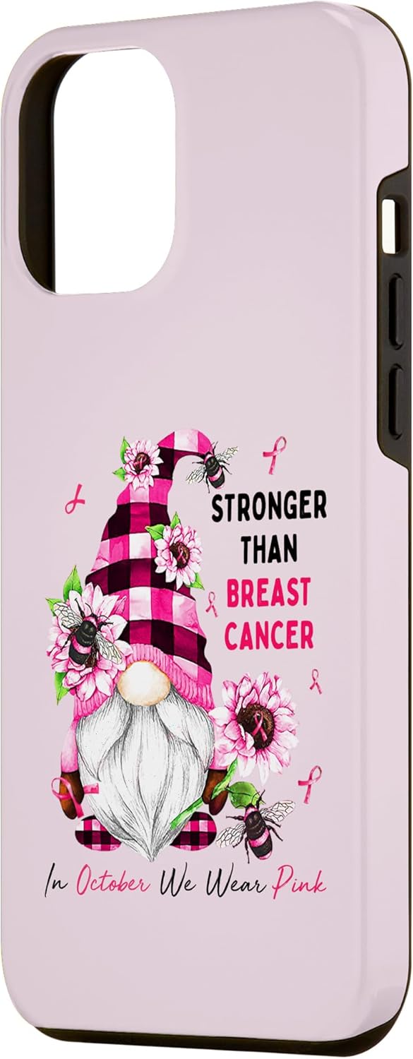 Funda para iPhone 12 Pro Max más fuerte que el cáncer de mama con cinta de gnomos rosados