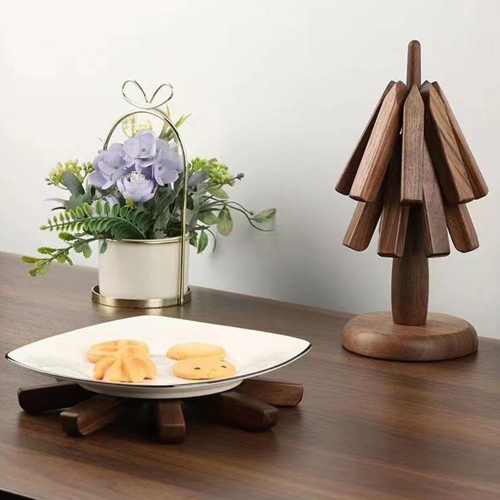 Juego de 3 posavasos de madera con diseño de árbol para decoración de mesa, salvamanteles de madera para platos calientes, juego de salvamanteles
