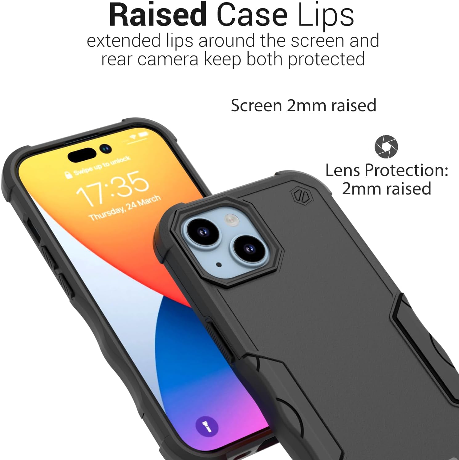 CoverON Funda resistente diseñada para Apple iPhone 15, resistente grado militar A de plástico duro, TPU híbrido, agarre de la piel, funda rígida