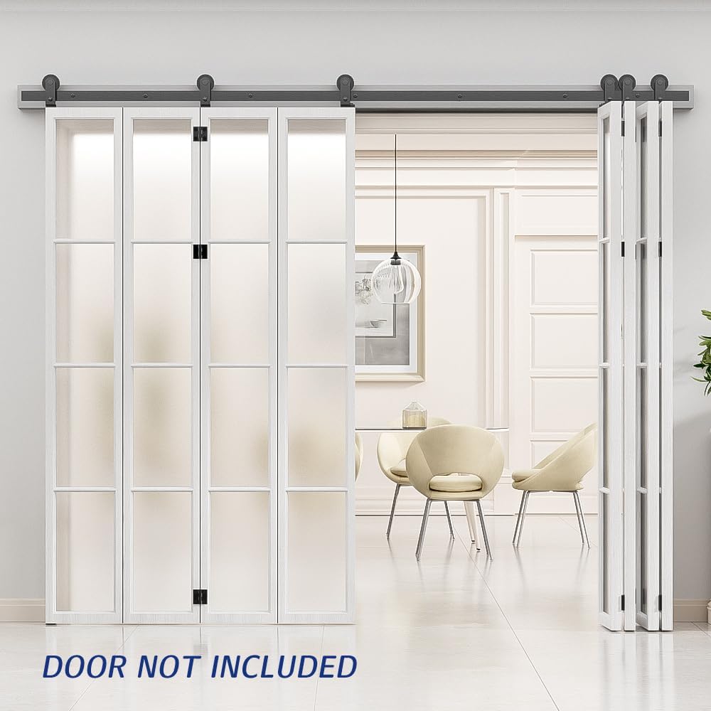 AONAYIOA Kit de riel de puerta corrediza de granero plegable de 6 pies72 pulgadas para interior de 8 puertas, resistente (puerta no incluida, solo