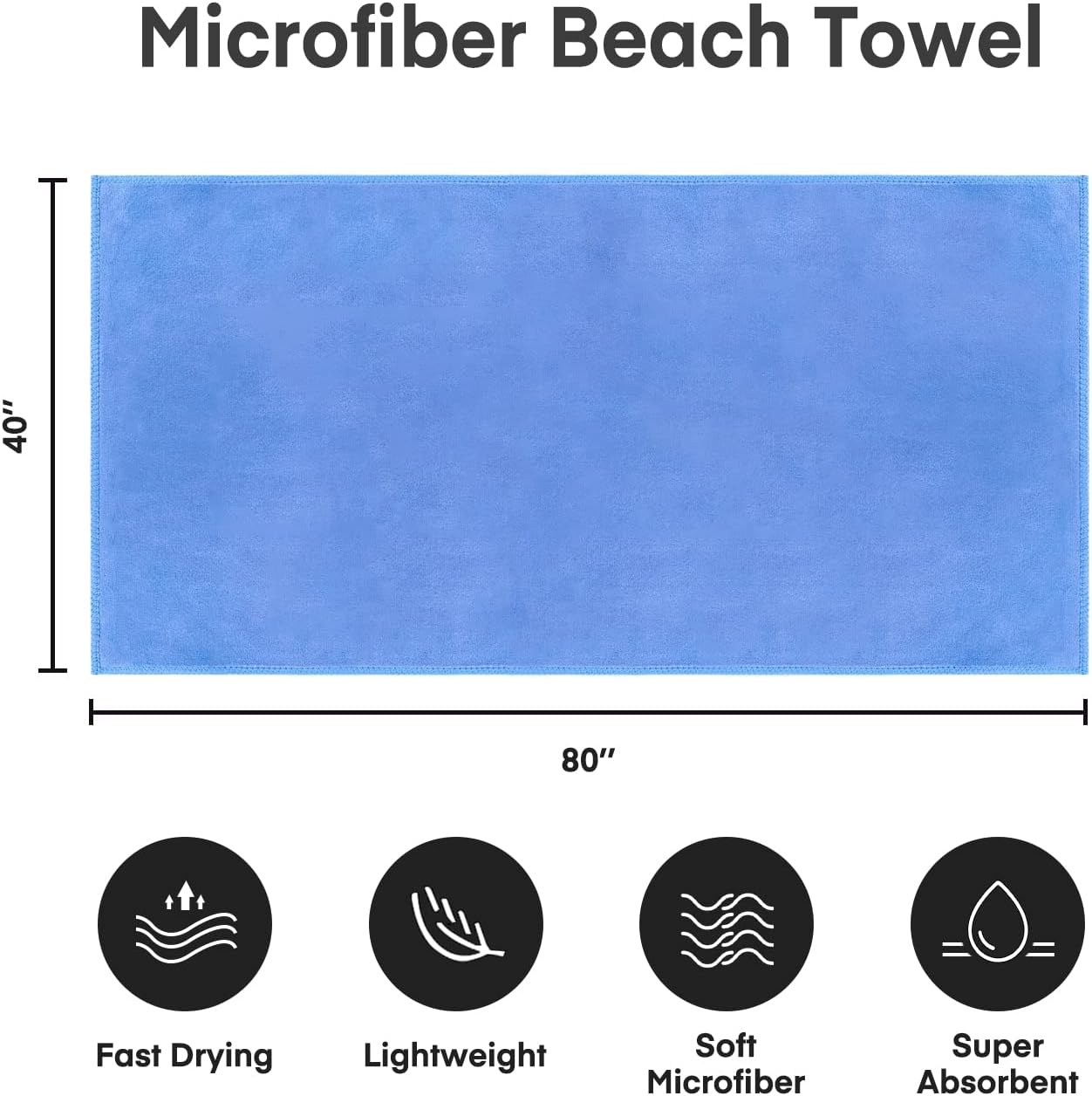 JML – Paquete de 2 toallas de baño de microfibra, extragrandes, 40 x 80pulgadas, suaves, superabsorbentes y secado rápido, multiusos, sábana de baño