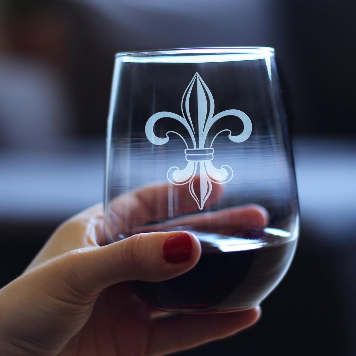 Fleur de Lis Stemless Wine Glass – French Fleur de Lis Decor and Gifts – Large 17 Oz Glasses