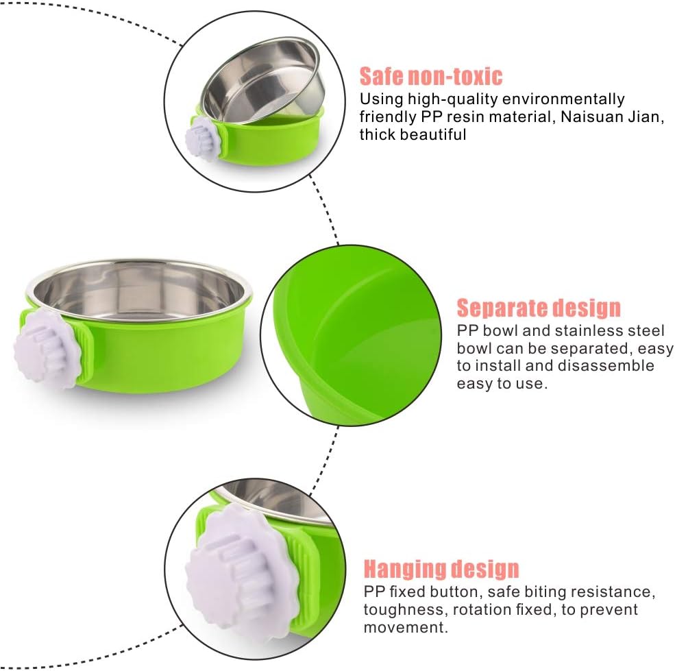 Cuenco extraíble de acero inoxidable para perros, comedero de alimentos y agua, taza para gatos, cachorros, pájaros, mascotas (grande, verde)