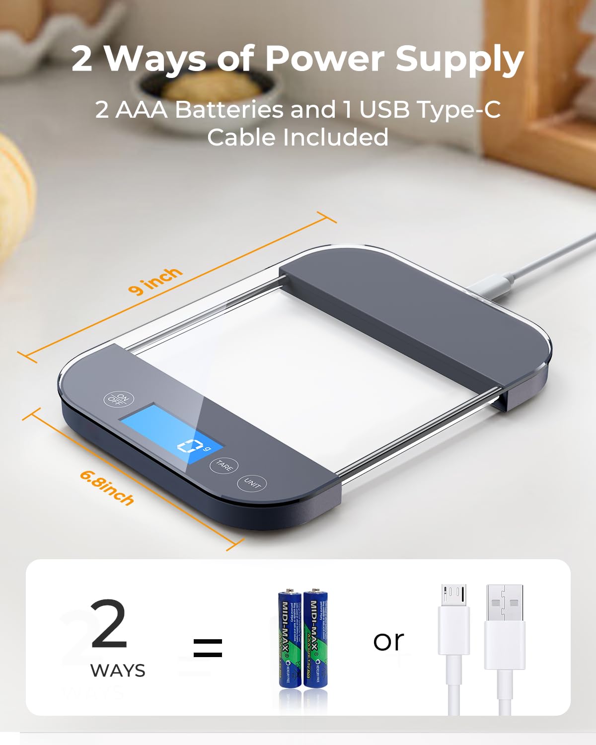 AZC Báscula digital recargable de alimentos gramos y onzas, máximo 33 libras mínima 0.04 oz, panel de vidrio templado anticaída de grado militar,