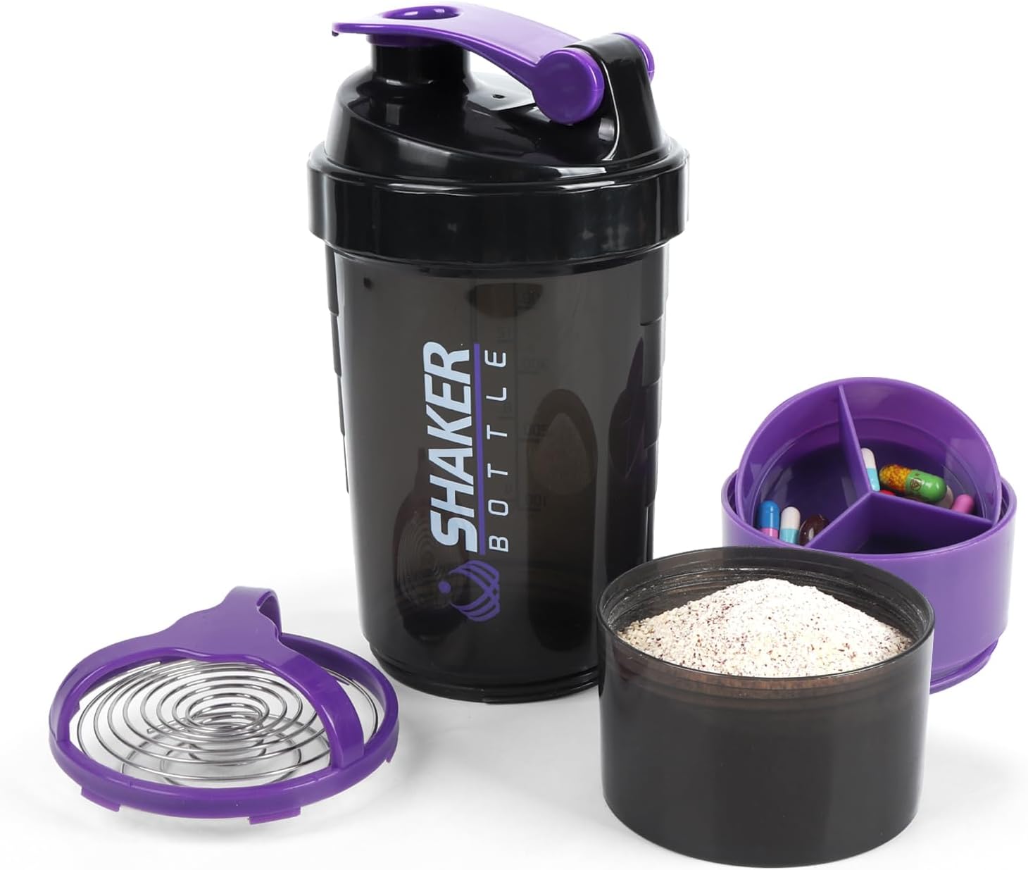 XTKS Shaker Bottle – Vaso agitador de proteínas con compartimentos de almacenamiento – Botellas de entrenamiento a prueba de fugas con mezclador