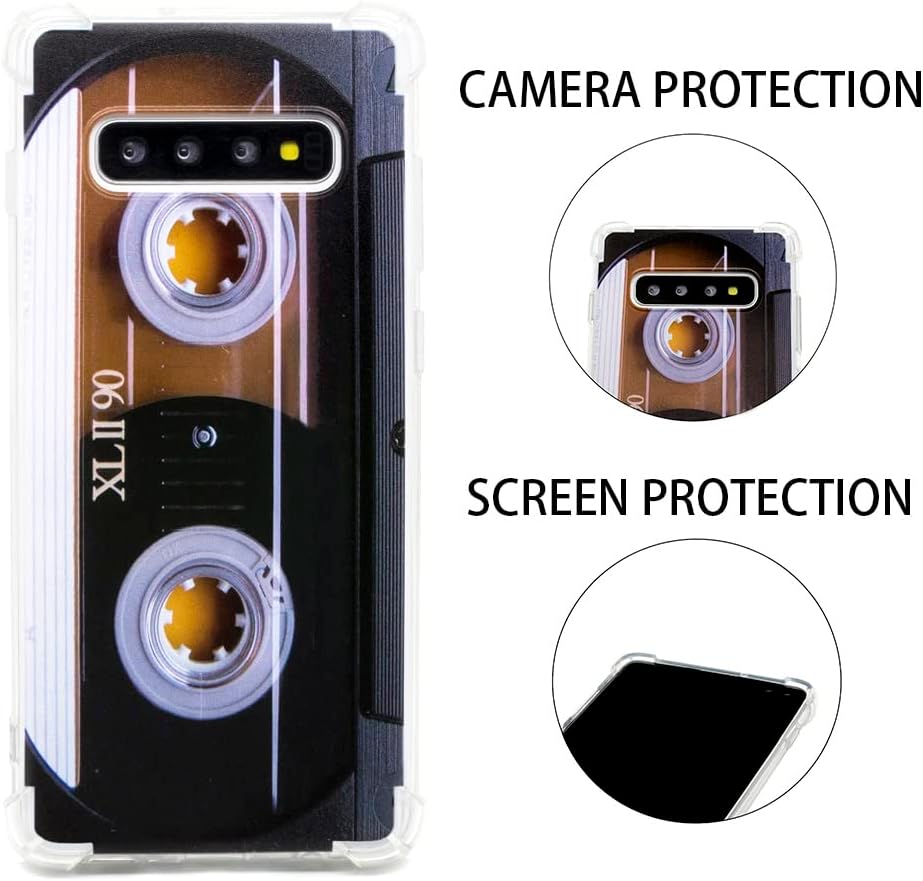 FAteam – Funda para Galaxy S10 Plus, con esquinas reforzadas, TPU suave, parachoques suave, cinta de casete de música retro, compatible con Samsung