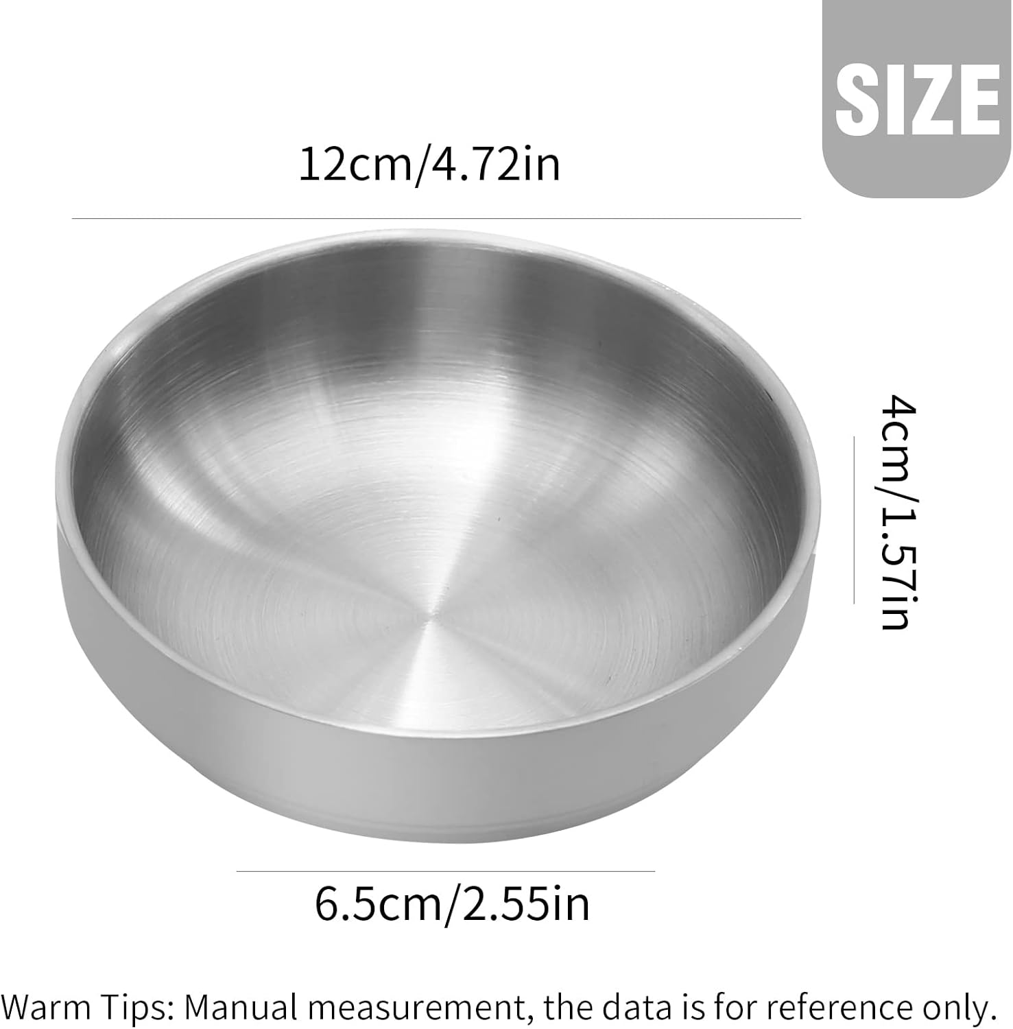4 platos grandes de acero inoxidable para salsa de 4.7 pulgadas, platos de doble cubierta, platos de acero inoxidable 304 de 4.3 onzas para aceite,