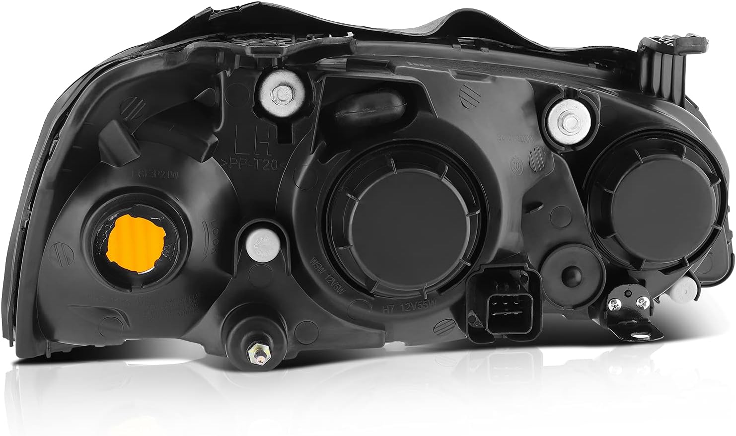 ANPART Par de faros delanteros aptos para Hyundai Elantra 2004-2006, carcasa negra, reflector ámbar, lente transparente