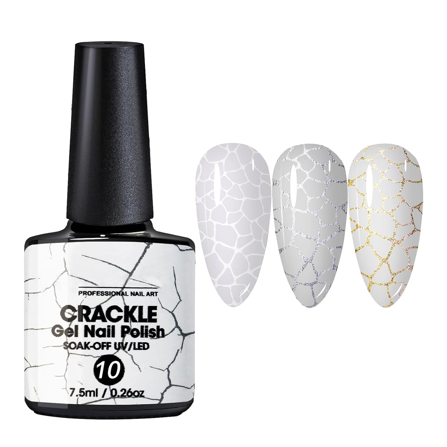 U-Shinein Esmalte de uñas de gel 3D, esmalte de uñas de ángulo blanco agrietado, increíble efecto de esmalte de uñas con estampado, de larga