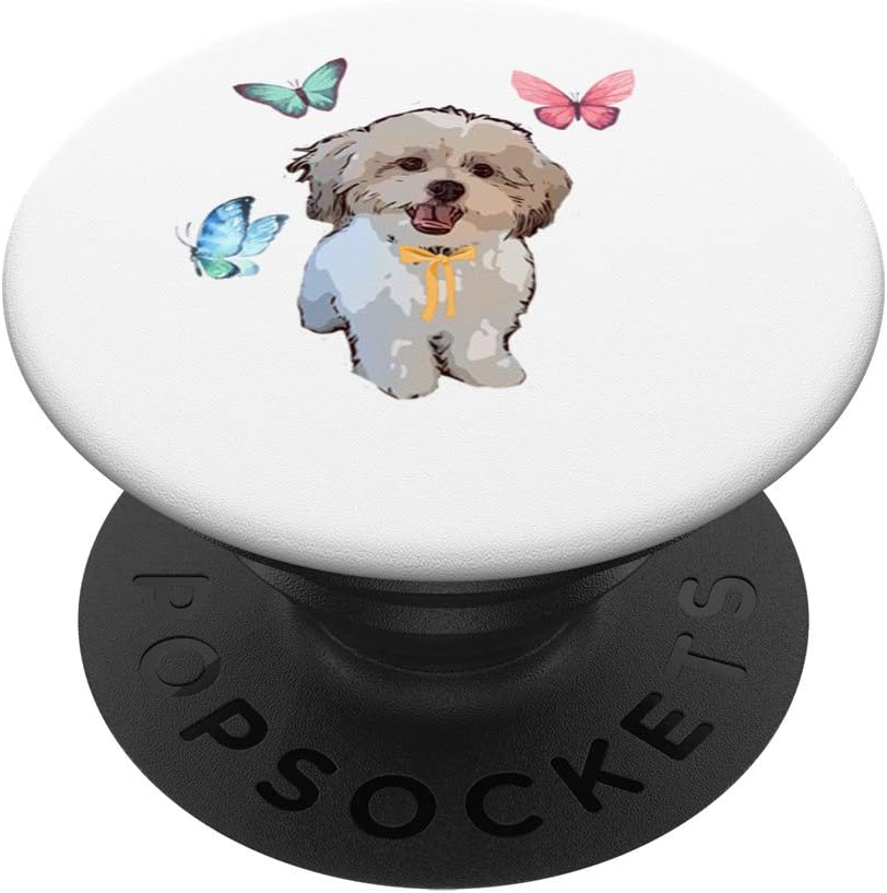 Shih Tzu Perro con diseño de mariposas  PopSockets Grip y soporte para teléfonos y tabletas