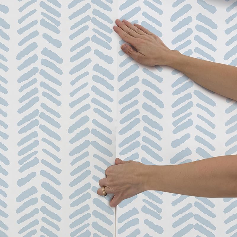RANRAN Papel tapiz geométrico autoadhesivo de vinilo de espiga azul para muebles de dormitorio, papel decorativo de pared extraíble, 17.3 x 118