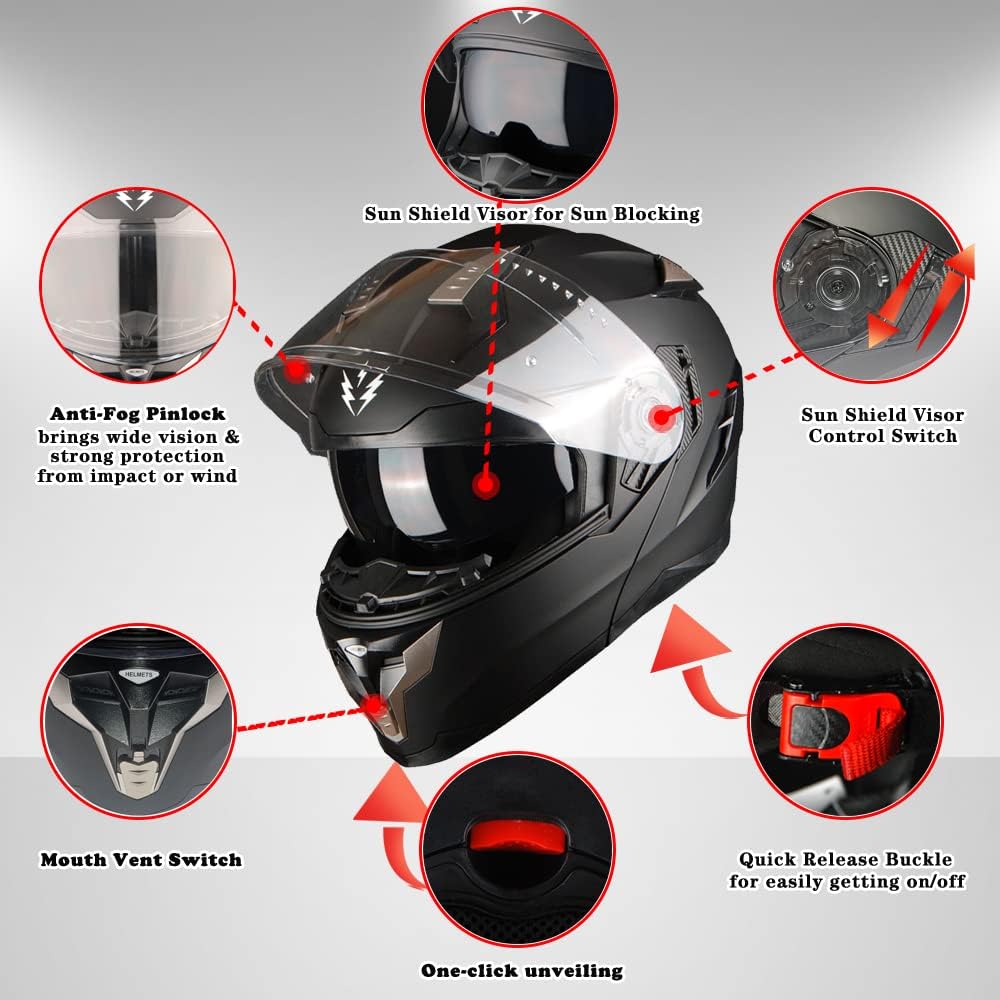 Casco de rostro completo 1Storm, con módulos de motocicleta y bicicletas de la calle, con armadura de visera parasol, dual y movimiento de volteado