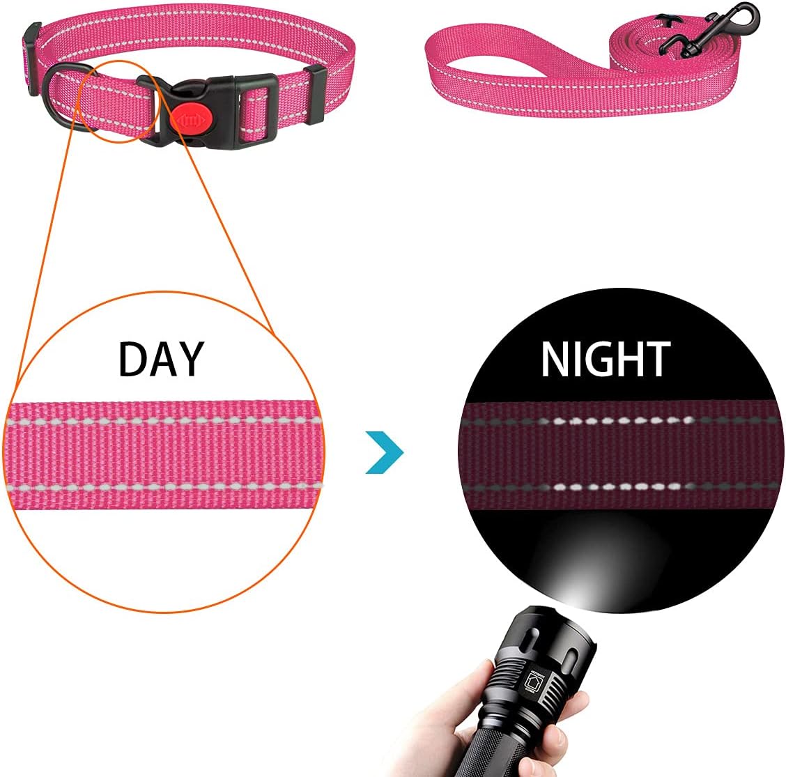 Juego de collar y correa reflectante para perro con hebilla de bloqueo de seguridad, collares de nailon para mascotas, ajustables para perros