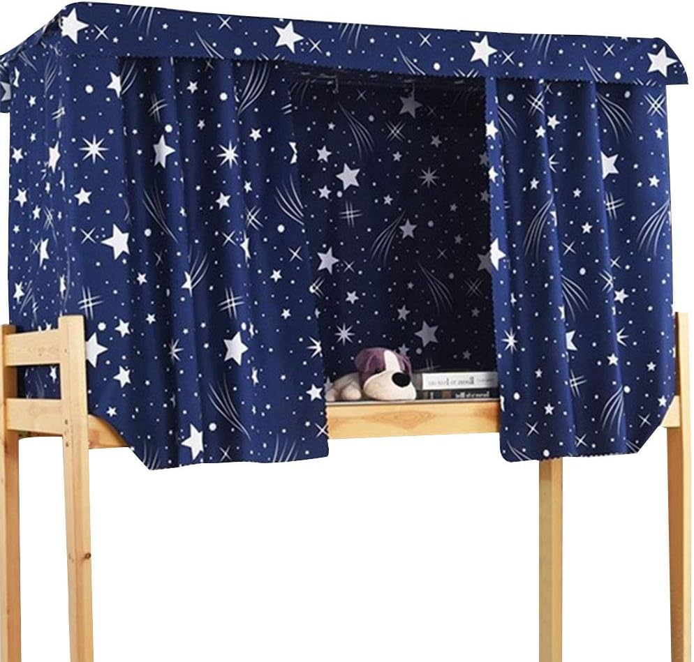Adela Boutique Cortina de cama con estampado de estrellas, cortina de cama de tela opaca para cama individual, litera, tienda de campaña de 3 piezas